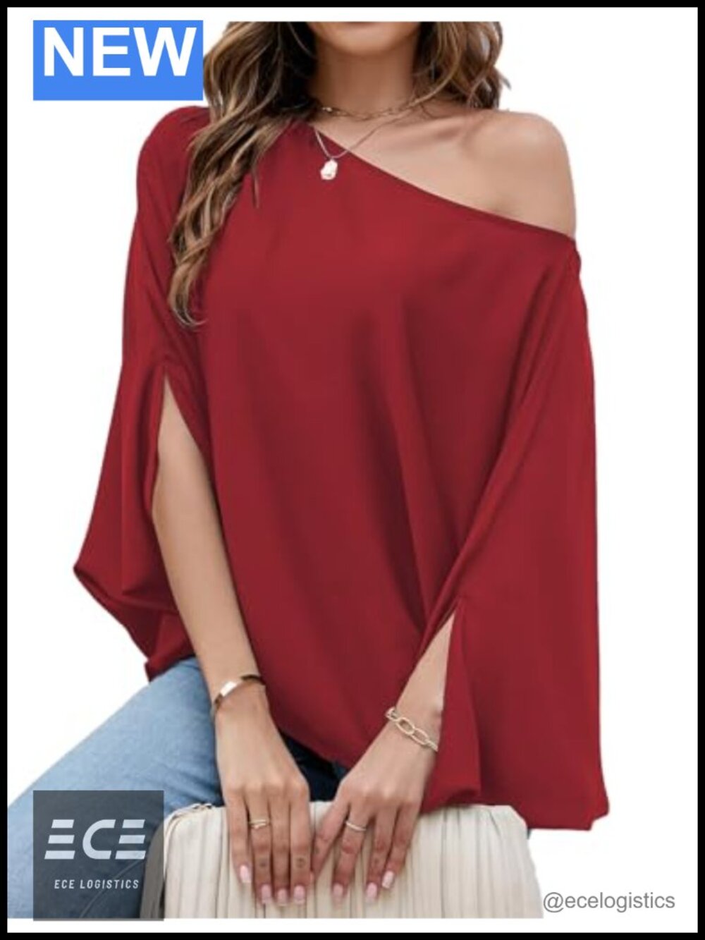 Off Shoulder Batwing Sleeve Blouse Loose Chiffon Top
